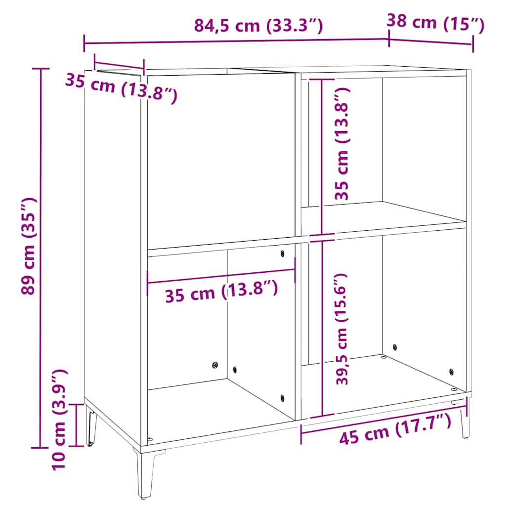 Record Cabinet White 84.5x38x89 Cm Engineered Wood