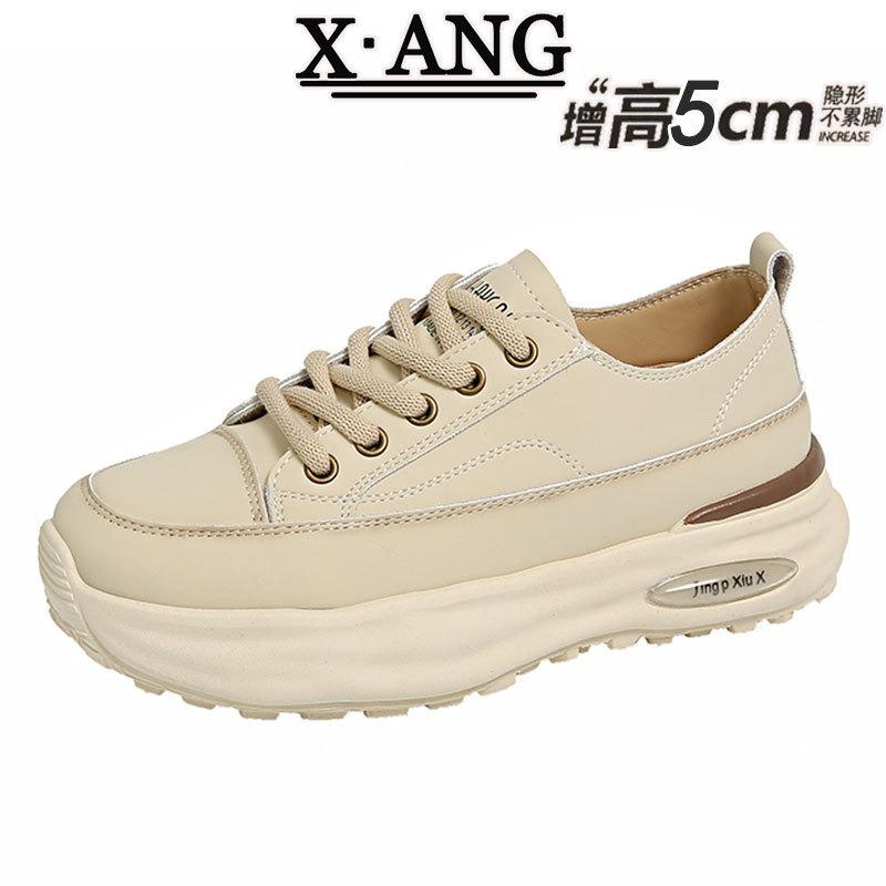 Thick-soled heightening women's shoes leather spring new versatile little white shoes children's casual sports board shoes