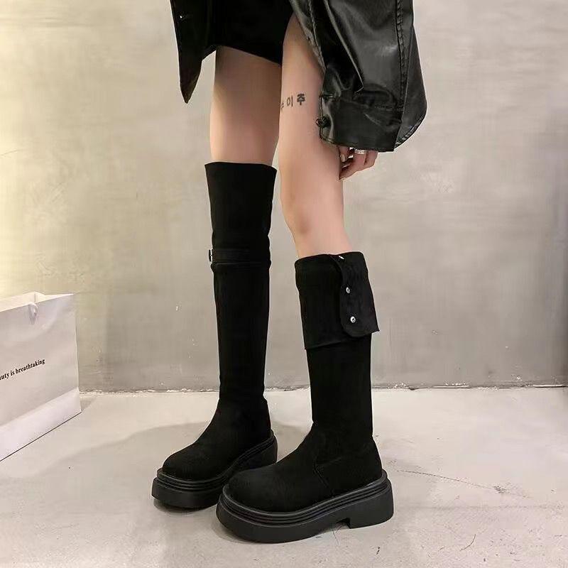 

2025 Autumn/Winter Women s Chunky Heel Knee-High Foldable Boots Size 40