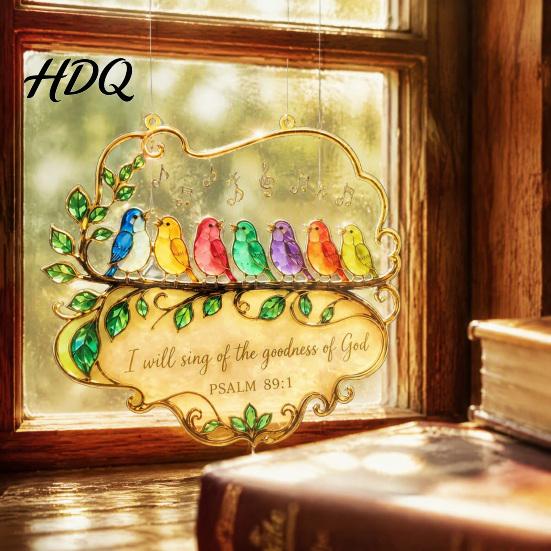 Indoor Window Ornaments Acrylic Songbird Hanging Pendant Inspirational Bird & Floral Sun Colorful Suncatcher Catcher Religious Bible Verse