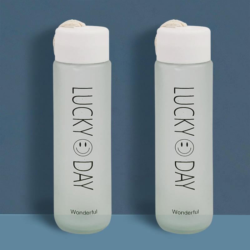 Frosted Smiley Glass Tea Cup Portable Gift Water Cup Rope Handy Cup Comes with Twine Cup