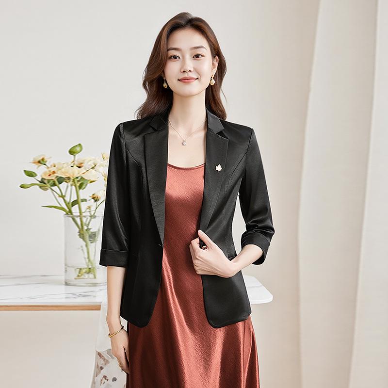 

Women s Spring High-End Black Blazer with Seven-Sleeve Dress Suit XXXL