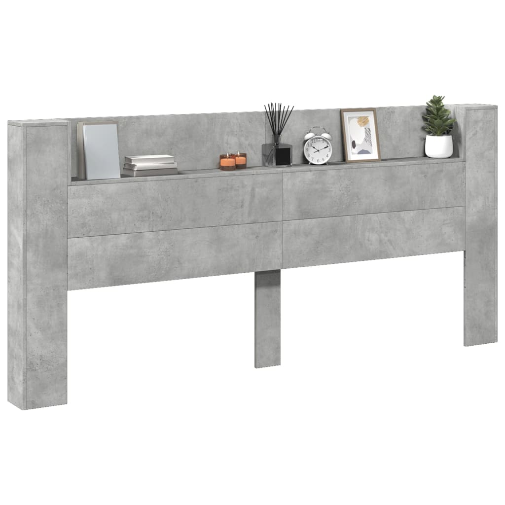LED Headboard with Shelf Concrete Grey 220 x 16.5 x 103.5 cm