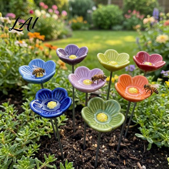 Backyard Bee Bath Station Ceramic Watering Station Garden Flower Stake Butterfly Water Weather Resistant Hydration Tool Feeder Pollinator