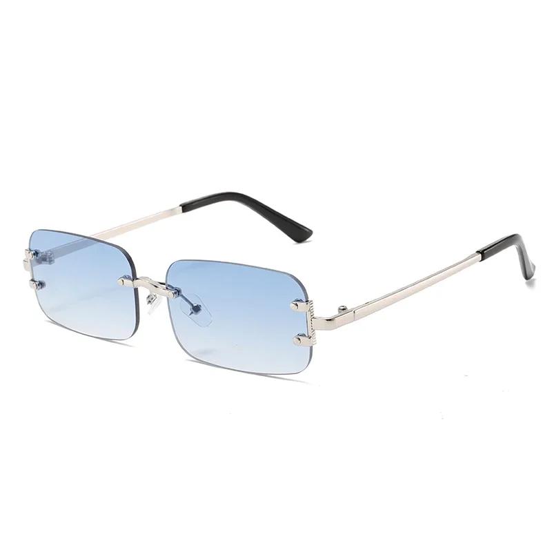New Rimless Rectangle Sunglasses Men Fashion Vintage Gradient Multi-color Sun Glasses Women New Trendy Brand Design Shades