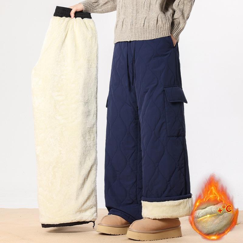 Herr Fleece Vintervadderade Byxor Man Utomhus Varma Tjocka Rutiga Byxor Vida Ben Casual Träningsbyxor Dambyxor Vintage