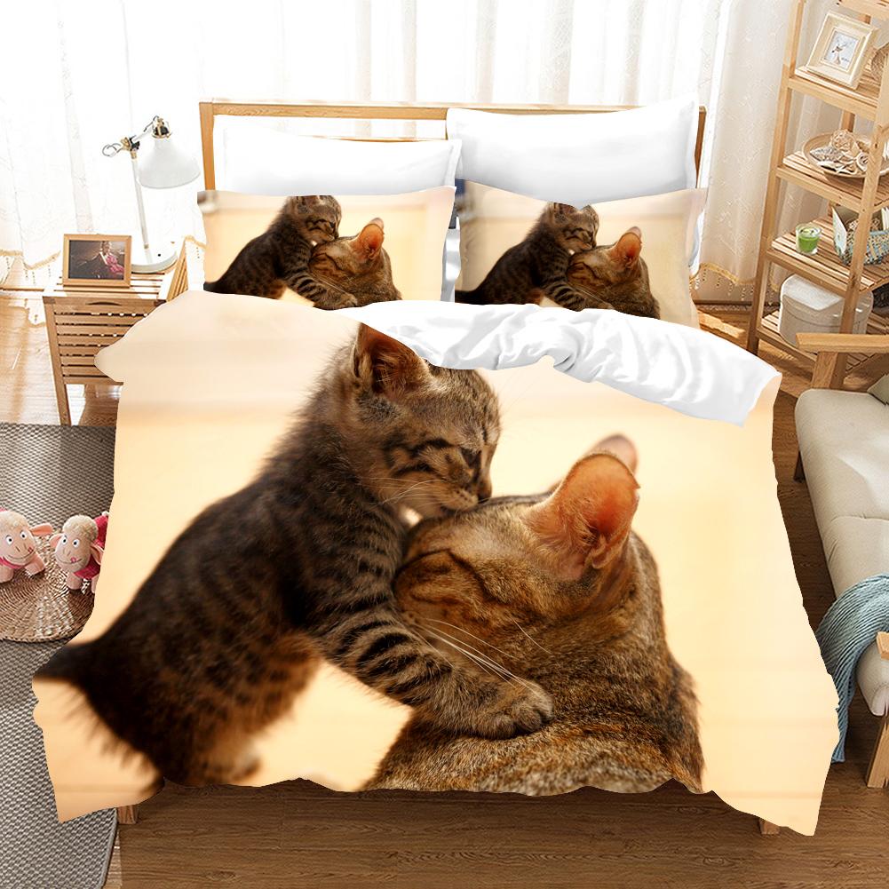 Cute Cat Duvet Cover Set King Queen Size Kawaii Animals Bedding Set For Kids Teens Polyester Comforter Cover With Pillowcase
