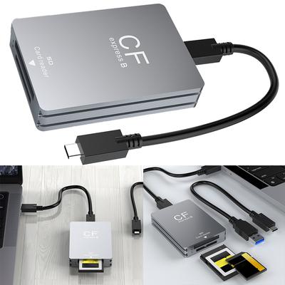 2 In 1 CFexpress Type B&SD Card Reader Portable CF Express Reader USB 3.2 10Gbps Dual-Slot with USB C To USB C/A Cable for SLR