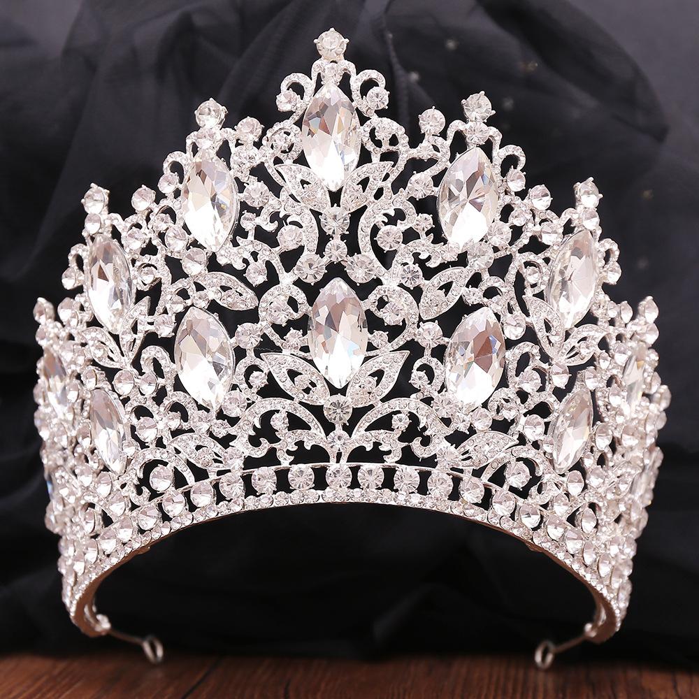 2026 European Cross-border Wedding Crystal Crown, Luxury Mori Leaf Inlaid Rhinestone Bridal Crown 17*14CM