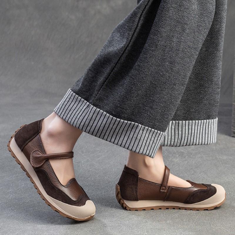 Johnature Commuter Genuine Leather Flats Casual Round Toe Soft Soled Shallow Versatile Women's Shoes