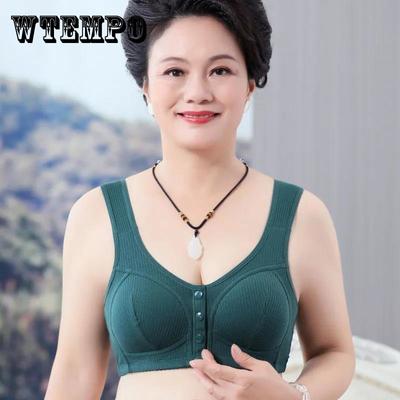 Large Size Bra Without Steel Ring Cotton Middle-aged and Elderly People's Front Buckle Gather Underwear Women's Vest Style