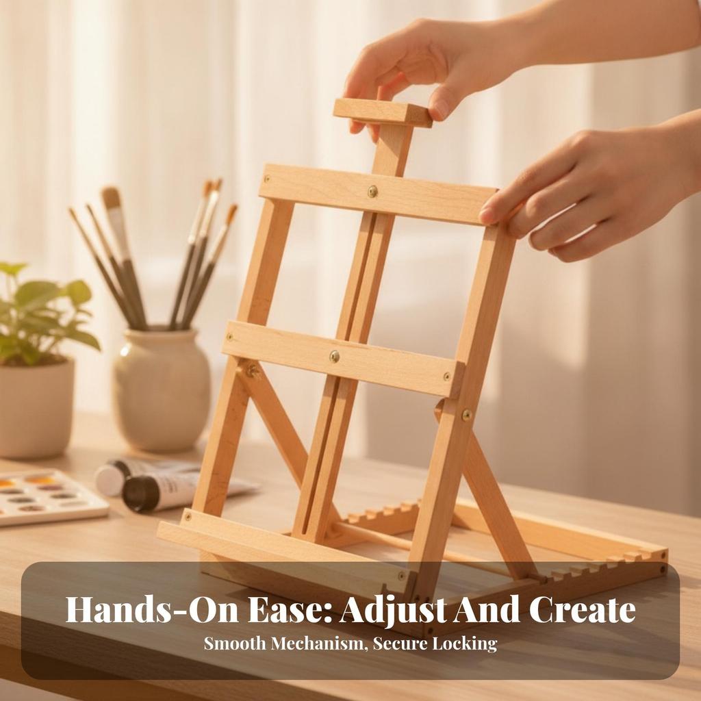 Tabletop Easel with Adjustable Frame Sturdy Beech Wood Foldable for Studio