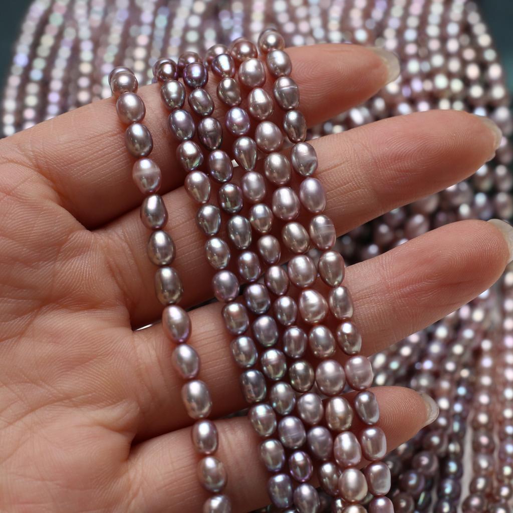 1String, Purple Beads 4-5mm, Fashion Handmade Rice Shape Artificial Pearl Beads for Jewelry Making DIY Necklaces, Bracelets, Anklet Accessories 36cm