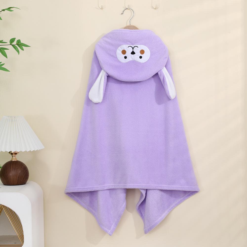 Children's Cartoon Hooded Coral Fleece Bathrobe Cape - Quick-drying Bath Towel Cloak