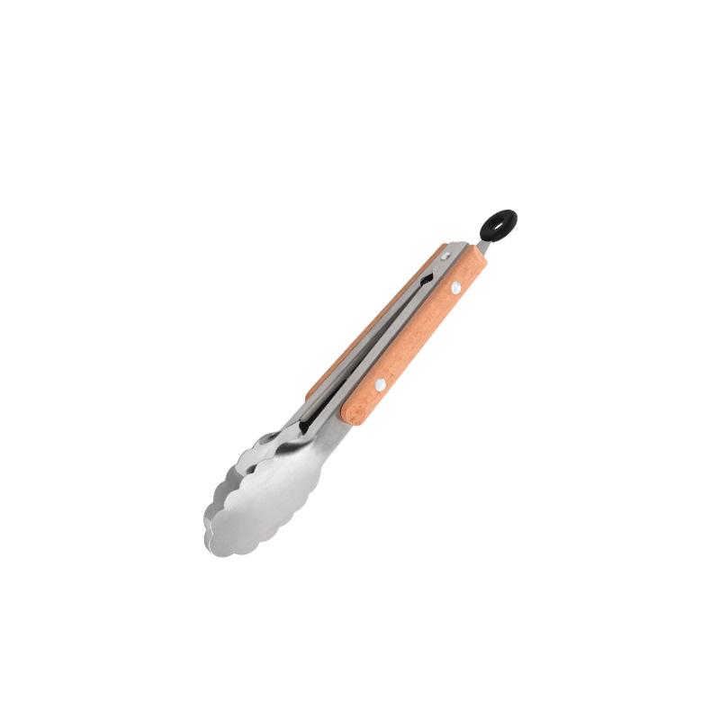 

Beechwood-Handled Stainless Steel Food Tongs for Grilling and Serving Steak, Bread, and Cooked Meats. Beechwood (Light Wood Color)