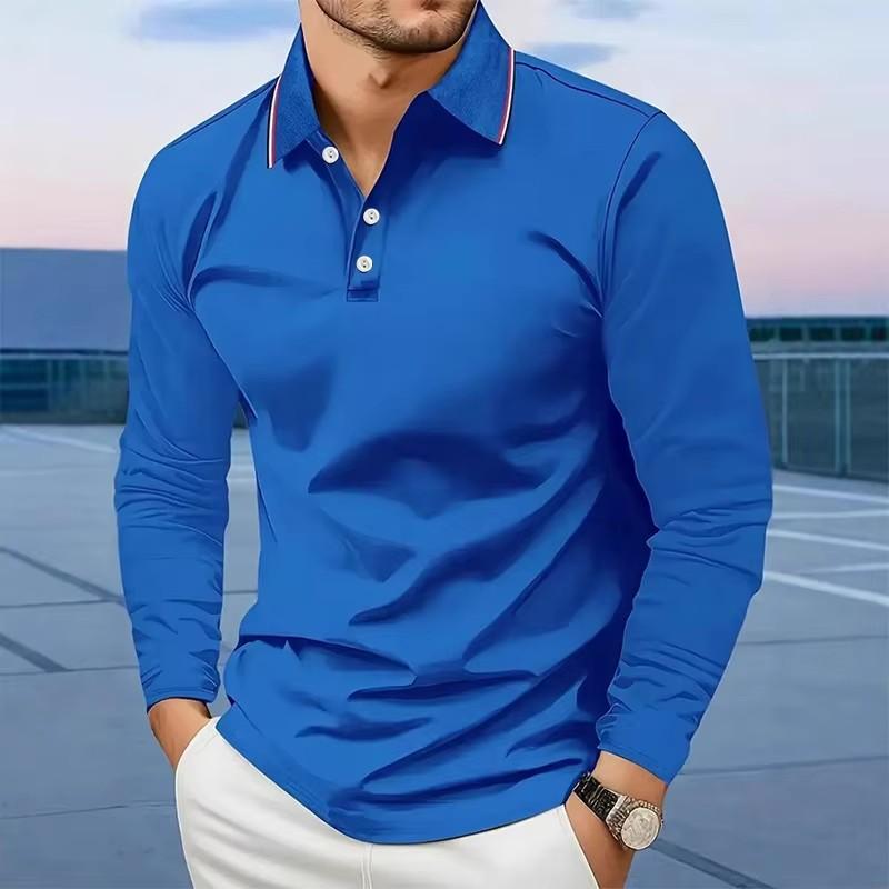 Solid Color Men's Long Sleeved Polo Shirt with 3D Digital Printing, Comfortable and Popular Clothing for Spring Activities
