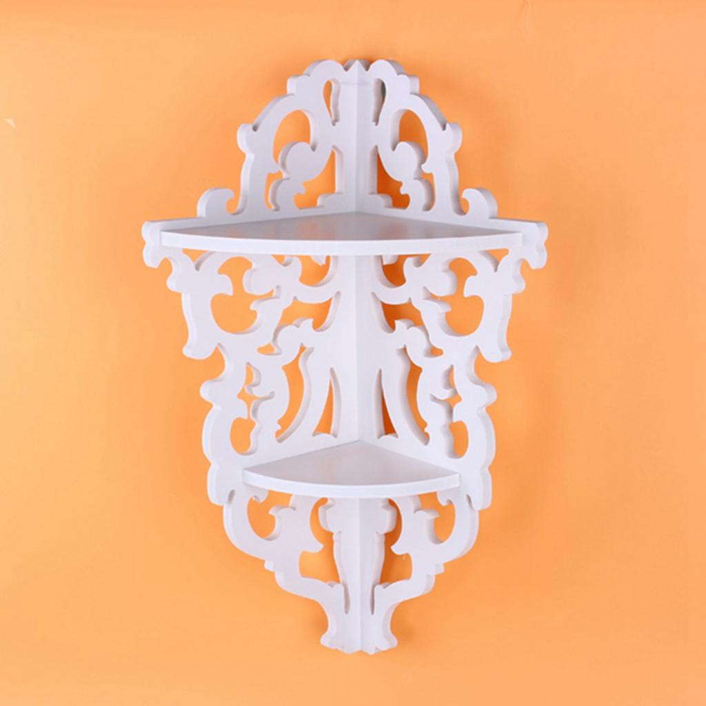 Wall Corner Shelf, 2-Tier White Carved Corner Shelf Corner Display Stand Hanging Corner Shelf for Living Room, Bedroom, Study Room, Home