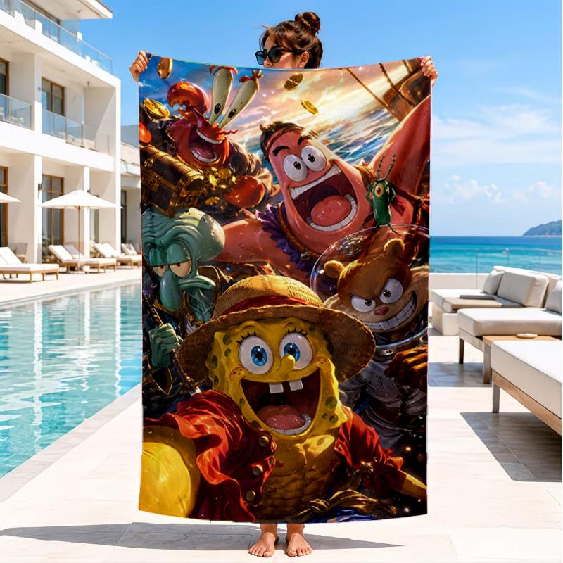 Sponge Underwater Adventure Beach Towel, Super Soft Microfiber, Perfect Gift for Her/Him, Birthday, for Pool, Beach, Travel, Decor Beach Party