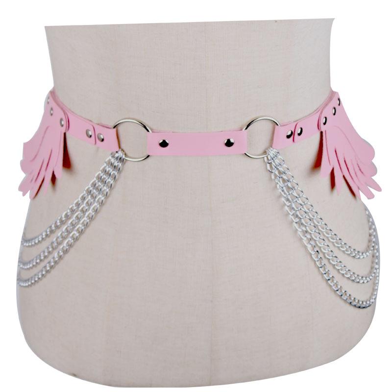 Leather Angel Wings Backpack Set: Women's Chain Body Harness, Shoulder Strap, and Waistband