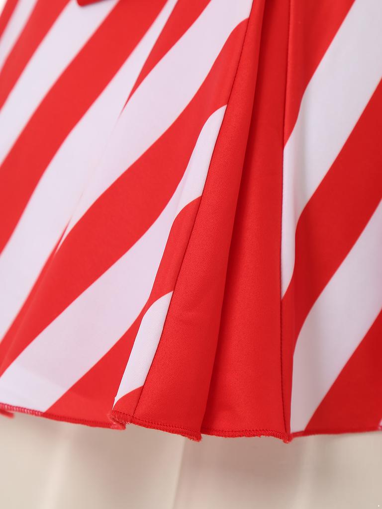 Womens Christmas Party Dress Single Shoulder Sleeveless High Waist A Line Design Bow Knot Stripes Holiday Festival Costume