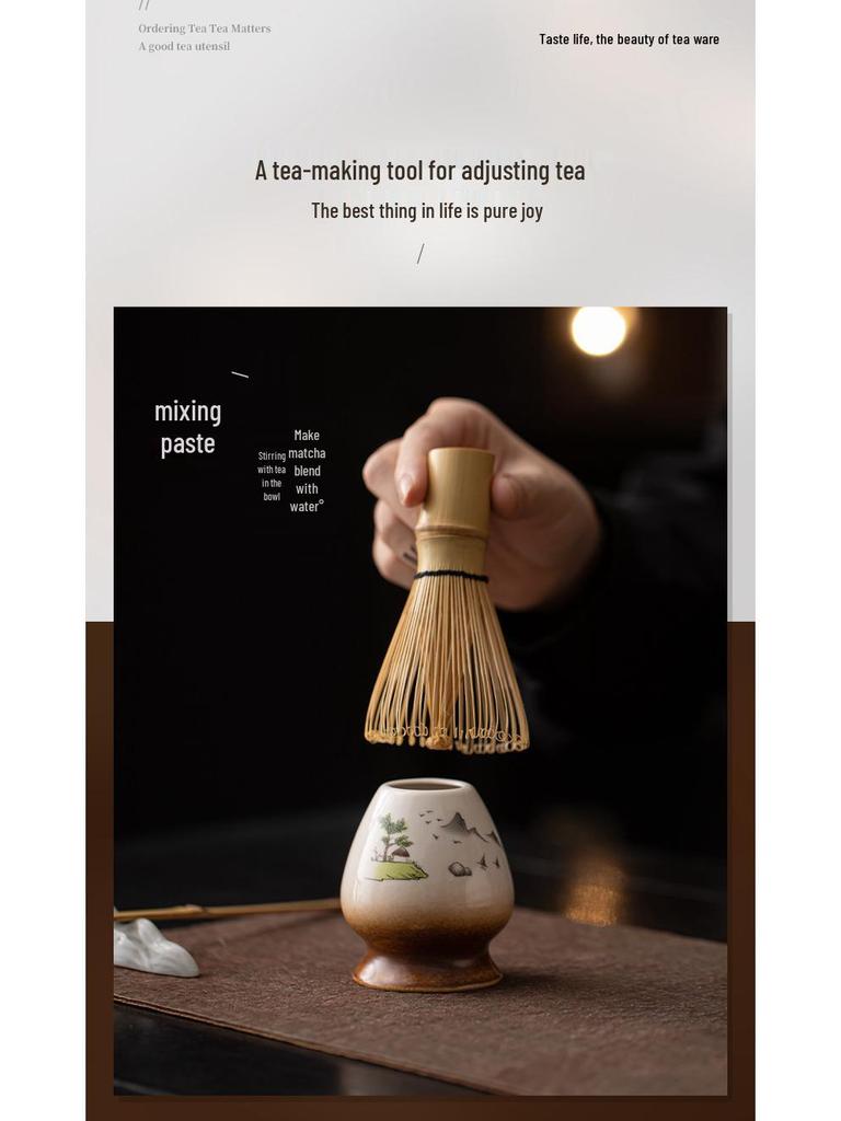 Japanese Ceramic Matcha Tea Set: Large Bowl, Whisk, Sieve, and Bamboo Whisk - 8 Pieces