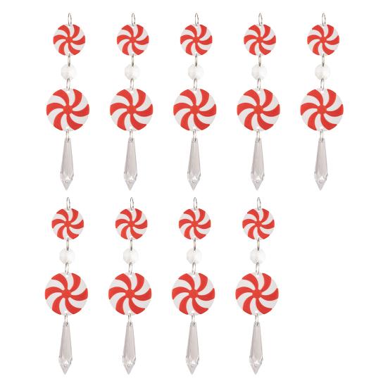 9 Pcs Christmas Candy Ornaments Red And White Round Candy Hanging Ornament Christmas