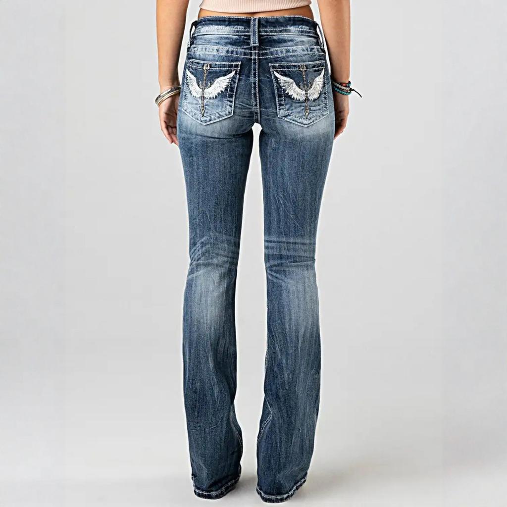 Ladies' Jeans Trend Casual Fashion Elastic Embroidery Heavy Washing Water Elastic Denim Pants