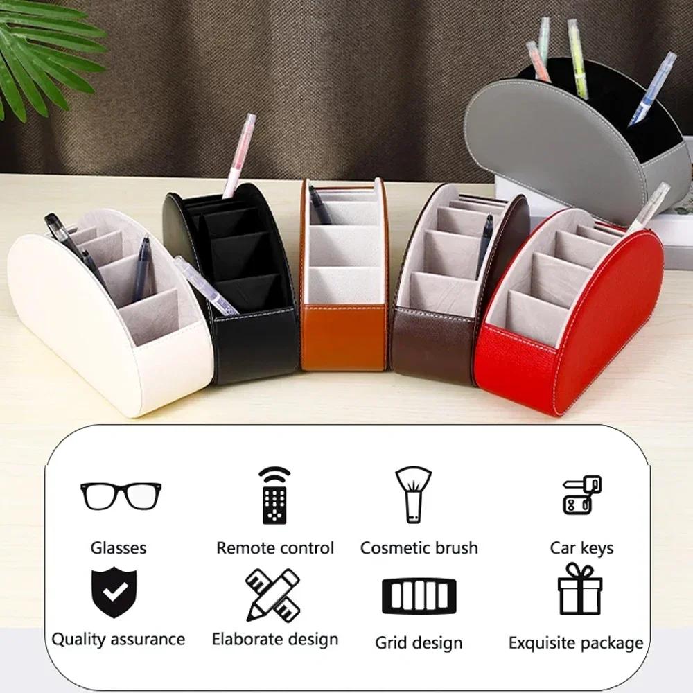 1PC Multifunctional 5 Grid Desktop PU Leather Organizer Remote Control Storage Box Cosmetics Makeup Brush Holder Sundries Stand
