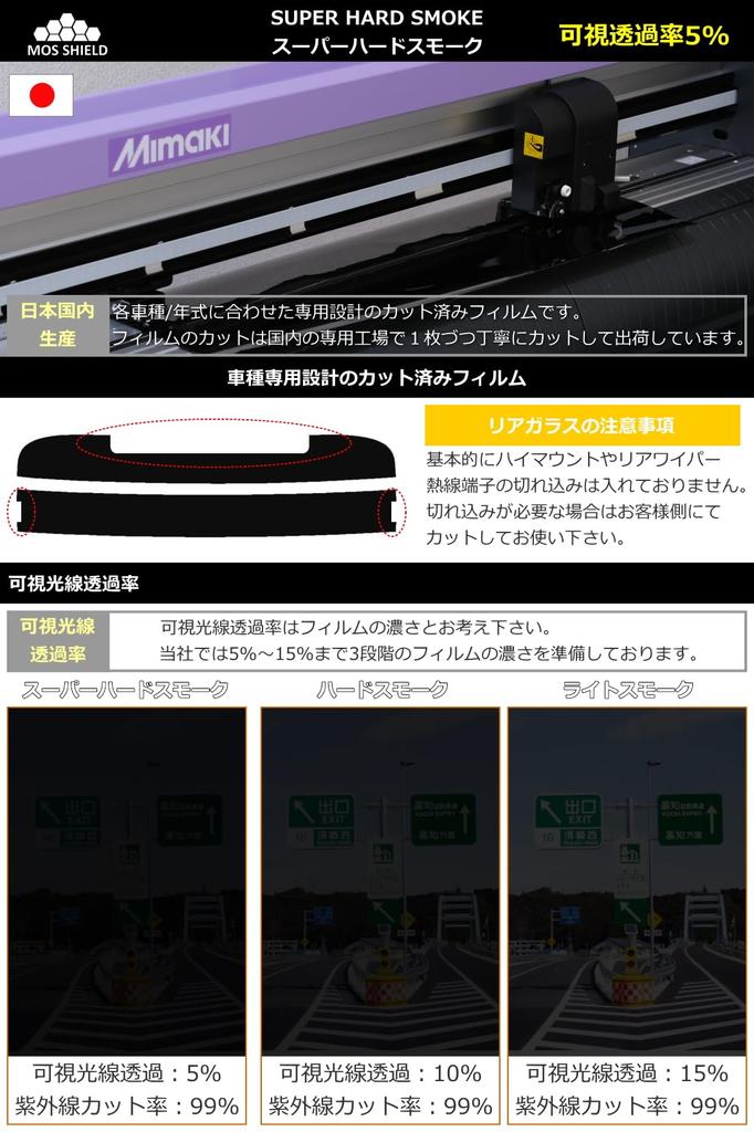 MOS SHIELD Car Rear for Toyota Hiace 200 Long Super Hard Smoke Japanese-Made Film, Set, 2-Layer, Series, Van, 5-Door, 2nd-Row, 3-Split Window,