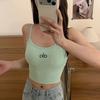 #Verão novo estilo puro desejo estampa de letras regata justa e fina feminina com bojo fixo top