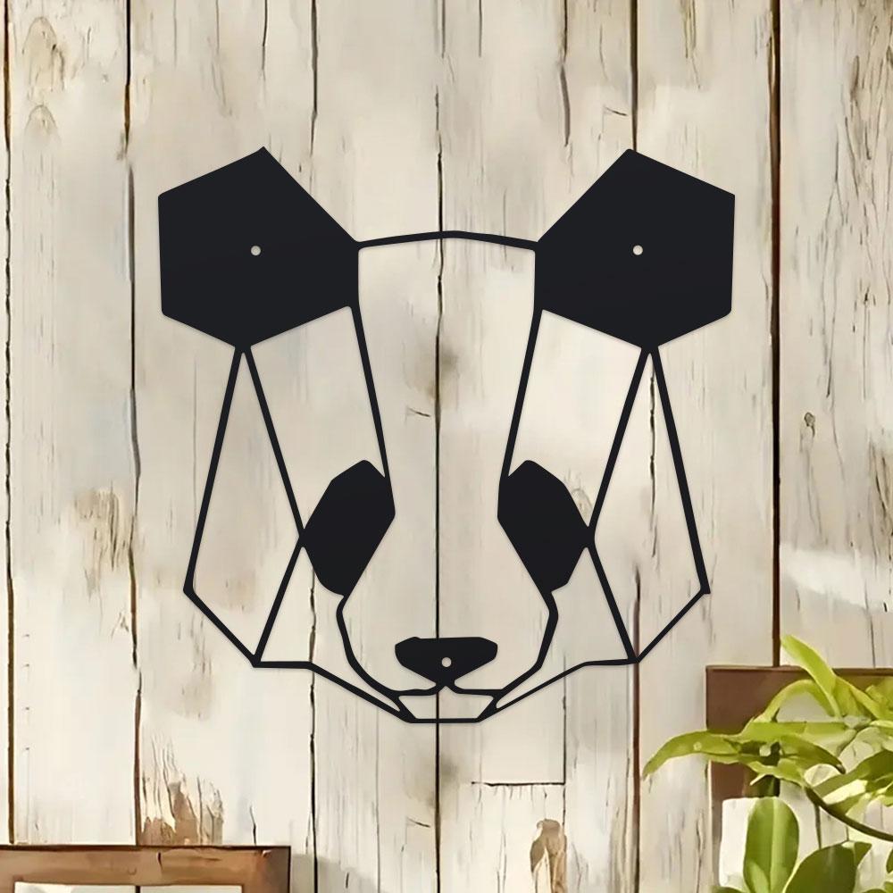 Large Black Iron Panda 1pc Metal Wall Art - Geometric  Design Indoor/for Home, Office, Cafe - Durable Holiday Gift for Christmas