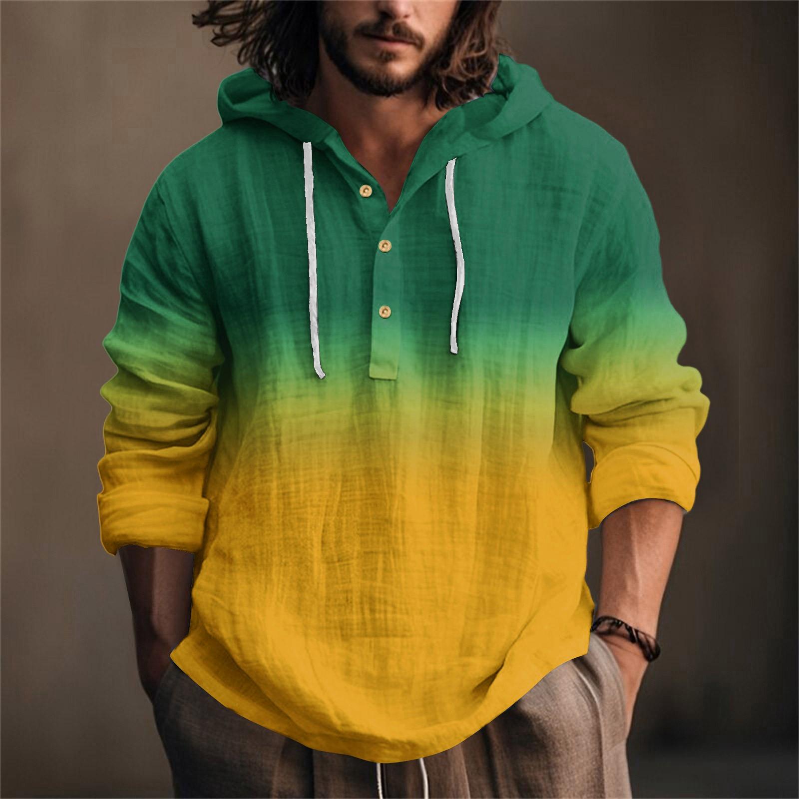 

Чоловіча бавовняна та лляна сорочка з принтом, з капюшоном, з довгими рукавами, з капюшоном, весняно-літня, повсякденний одяг L