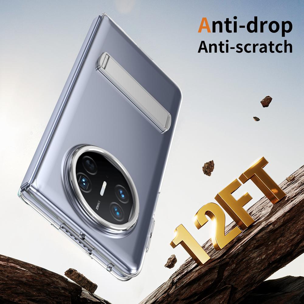 KEYSION Transparent Case for Huawei Mate X6 X5 X3 Hard PC Metal Kickstand Shockproof Phone Cover with Glass Screen Protector