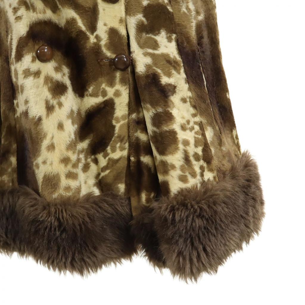 VINTAGE 70s 80s Made in England Animal Pattern fur coat Brown Women Used