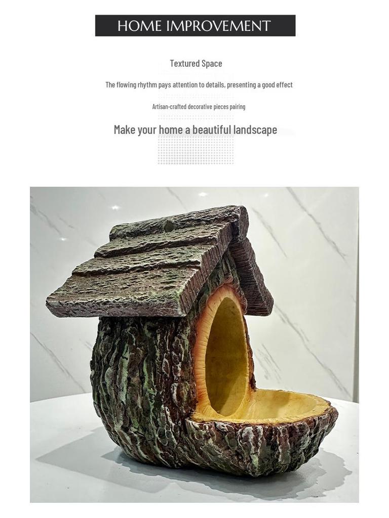 Resin Tree Stump Birdhouse & Feeder Garden Decoration