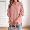 Casual V-hals Damesblouse Effen Kleur Losse Lange Mouw