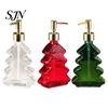 Glass Hand Soap Pump 300ml Christmas Tree Dispenser, Dish Dispenser with Pump, Hotel Guest Room Supplies Xmas Decorative Empty Bottle for Soap,