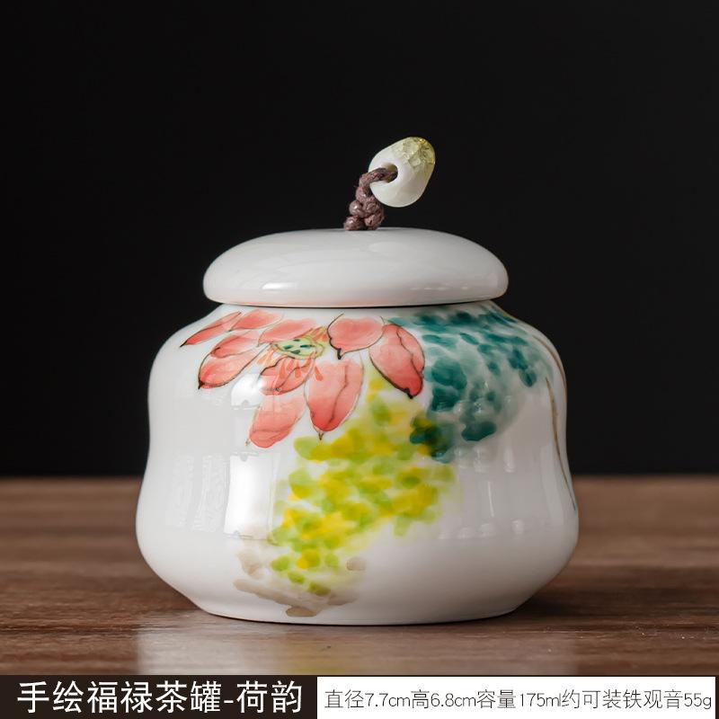 Creative Ceramic Tea Caddy with Landscape and Floral Design Sealed Jar Multi-Functional Storage for Candy Nuts and Coffee Beans