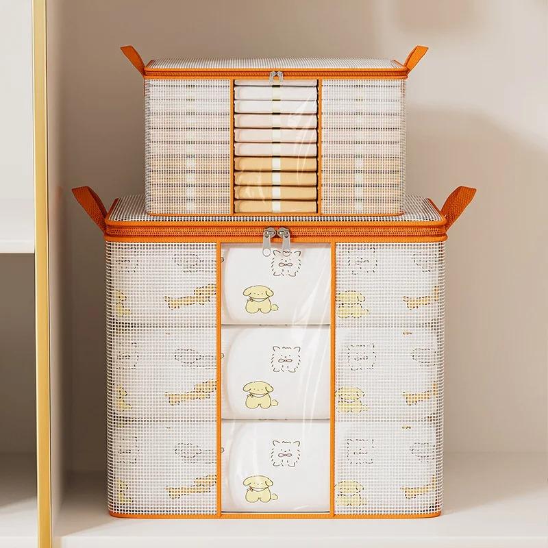 Extra Large Clothes Storage Bag Transparent Heavy Duty Reinforced Handle Foldable Zipper Moving Tote for Quilt Blanket Bedding
