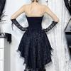 Gothic Goth Dark Lace Patchwork Bandage Strapless Corset Dress Party Gown Fairy Backless Tailed Women