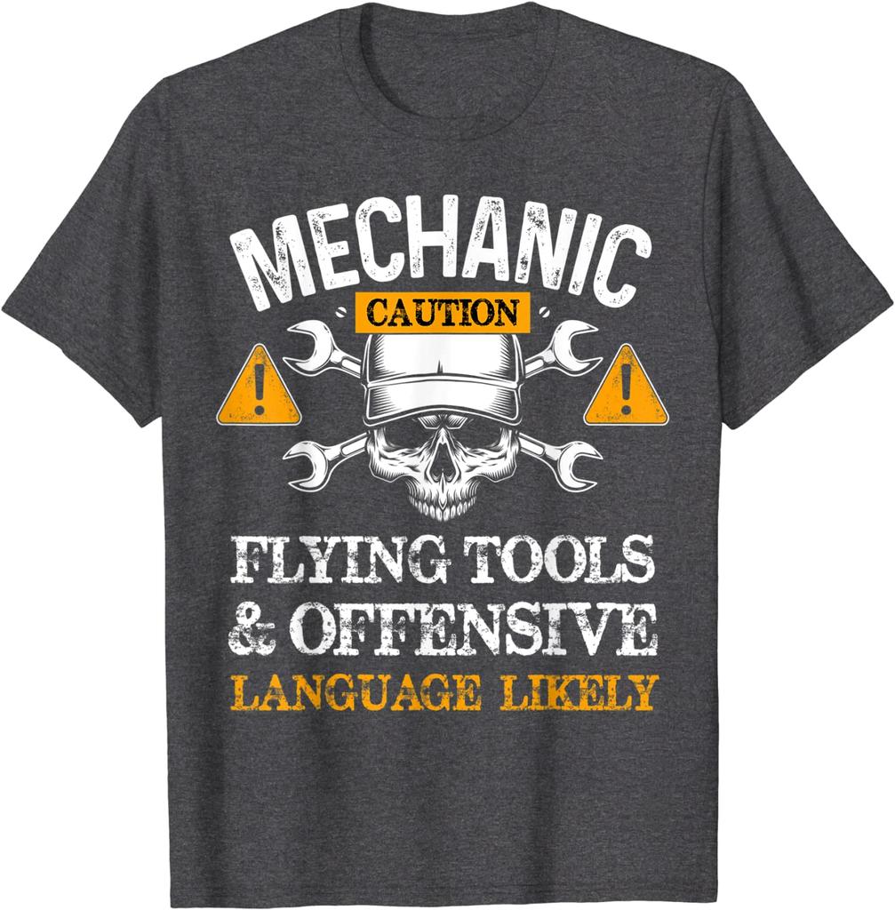 Funny Mechanic Caution Flying Tools And Offensive Language T-Shirt Design T Shirts for Men Cotton Tops Shirts Hip Hop Funny