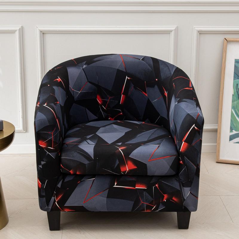 Club Chair Slipcover 2 Piece Stretch Printed Round Barrel Chair Covers Removable Tub Chair Slipcover With Elastic Bottom