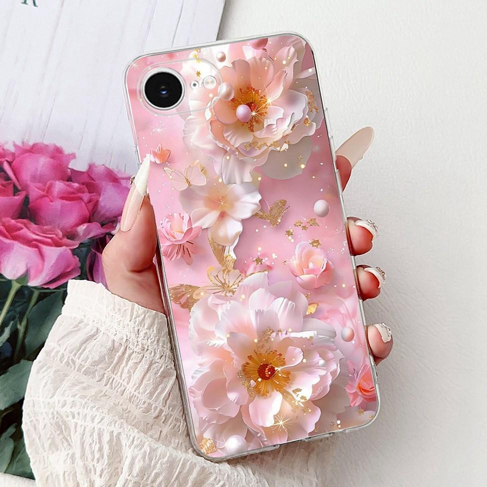 Clear For iPhone 16e A3212 A3409 A3410 A3408 Cover For iPhone 16e Case Fashion Luxury Flowers Cute Funny Painted Soft Bumper