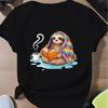 Sloth with Rainbow Quilt Print Women's Short Sleeve T-Shirt Harajuku Sleeve Casual Clothing Street Tops Tees Aesthetic Clothes