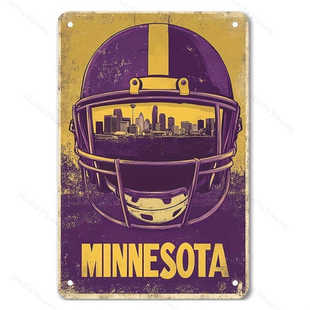 Vintage Minnesota Football Helmet Metal Sign 8x12 Inches Perfect for Home Bar Office Decor Ideal Gift for Sports Enthusiasts
