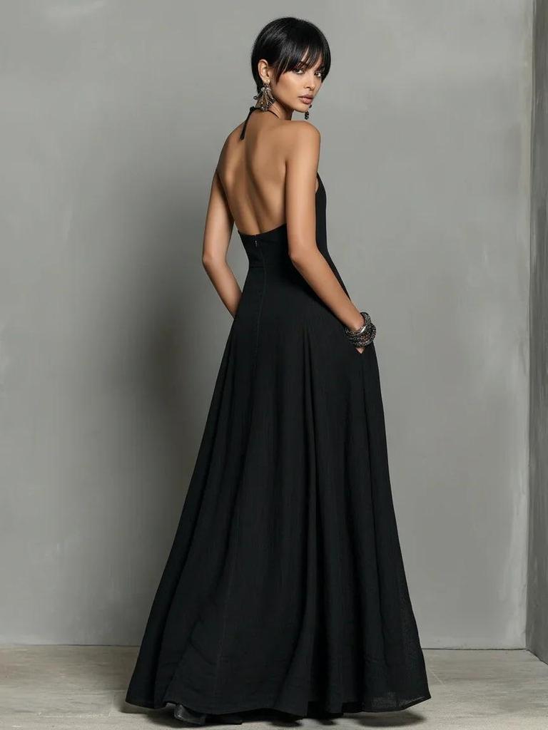 2026 European & American Spring/Summer Cotton Linen Blend Backless Sleeveless Long Dress