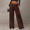 Damen Hosen High Waist Weites Bein Freizeithose mit Pailletten-Design Elastischer Kordelzug in der Taille Partyhose