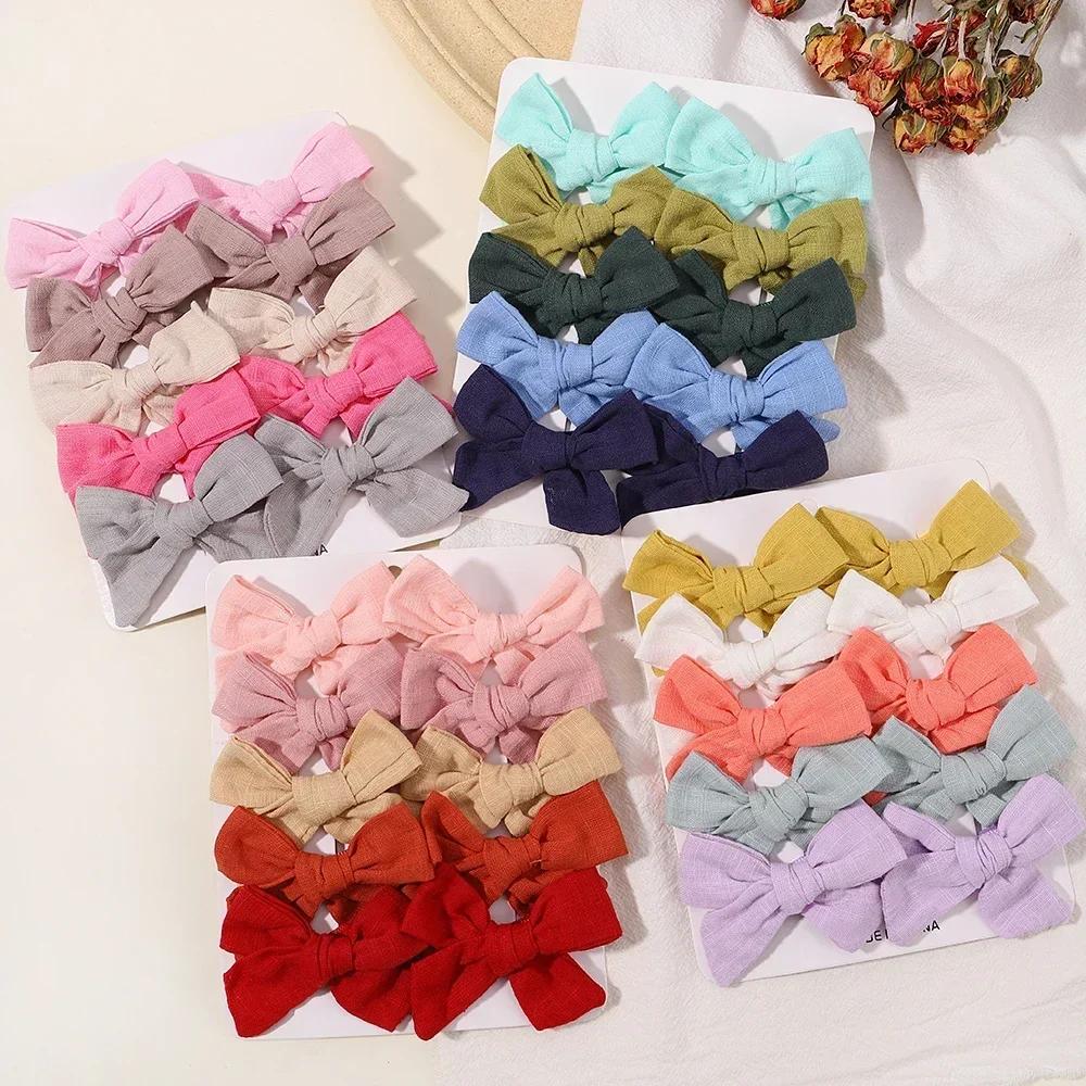 10Pcs/set Solid Color Cotton Hair Bows Hair Clips for Baby Girls Boutique Hairpins Barrettes Headwear Hair Acesssories