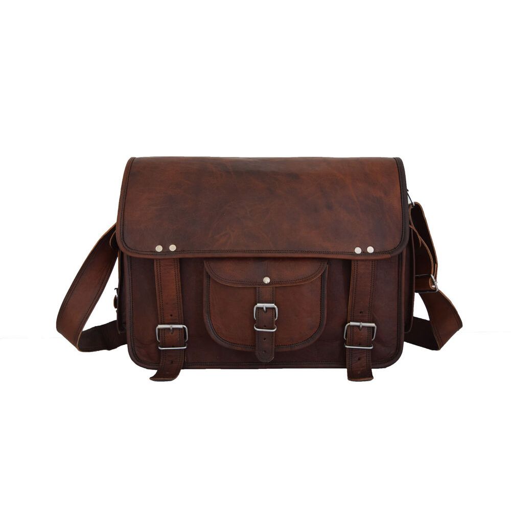 18 Zoll Vintage Leder Messenger Bag Laptop Umhängetasche Büro Schule Schultertaschen