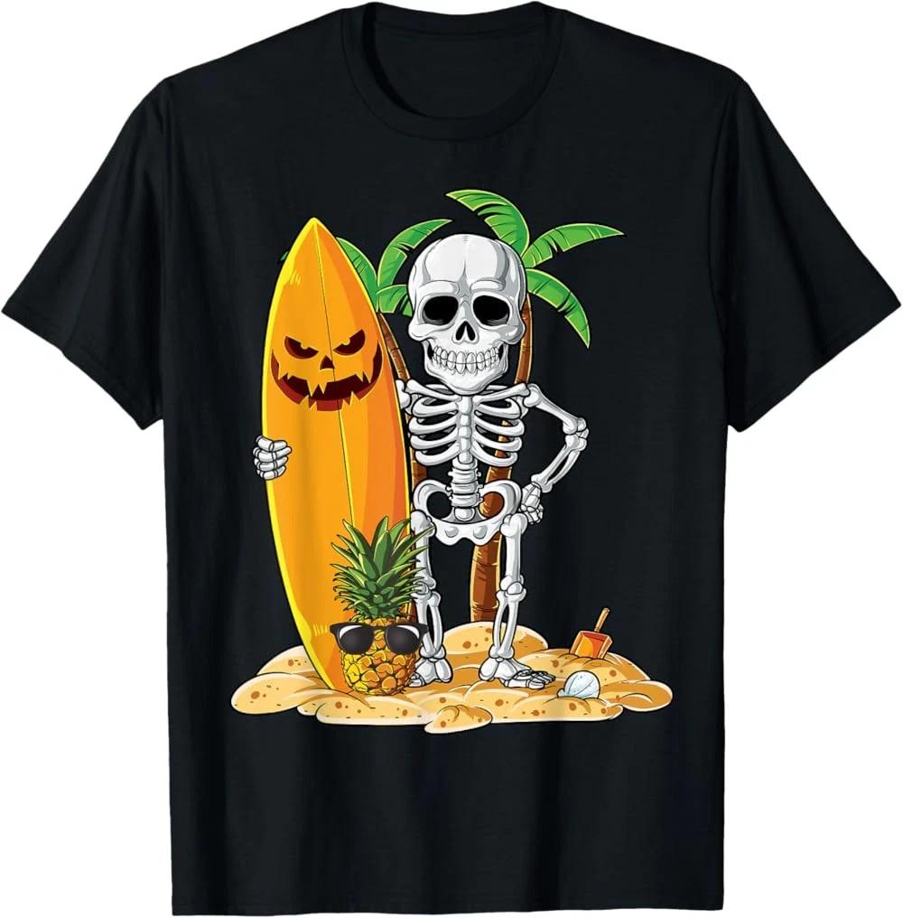 Skeleton Surfing Halloween Hawaii Hawaiian Surfer T-Shirt XXXL
